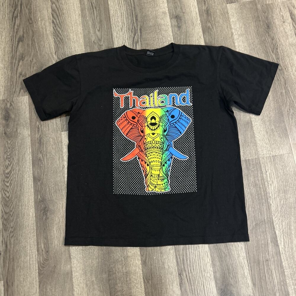 FOAT Men’s XL Thailand Elephant Multicolor Black Tshirt